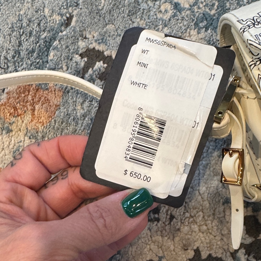 MCM Ivory Crossbody Bag with Logo Print - Picture 5 of 13